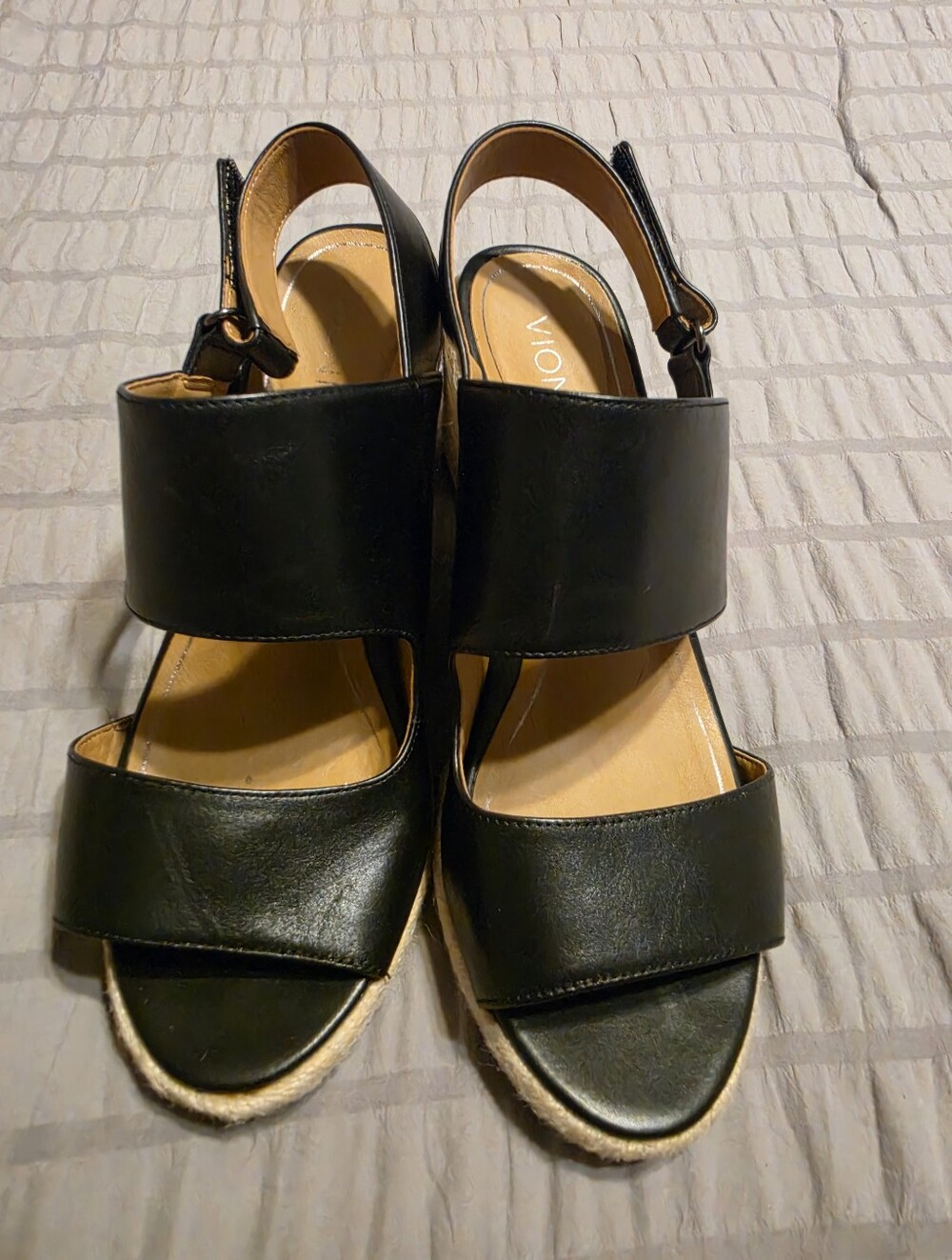 Vionic Black Leather Double-Strap Slingback Sandals